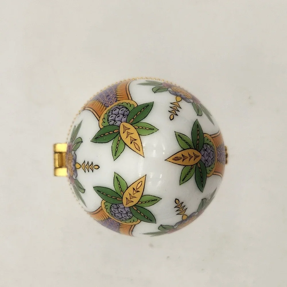Vintage Porcelain Egg Trinket Box Hinged Footed Floral Gold Trim Limoges Style